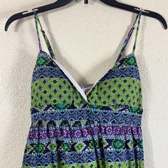 Love Rocks Knit Top Summer Blouse L Green Purple Tiered Removable Pads - Picture 3 of 13